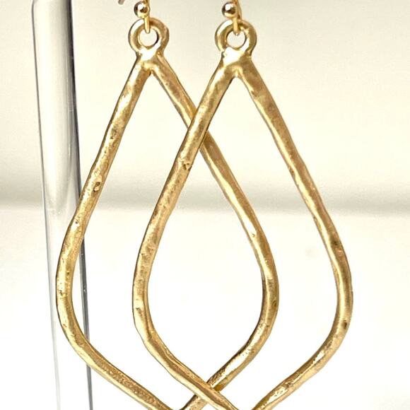 2” Open Frame Earrings Drop Dangle Brushed Gold Hammered Molten Metal S21 - Picture 1 of 3